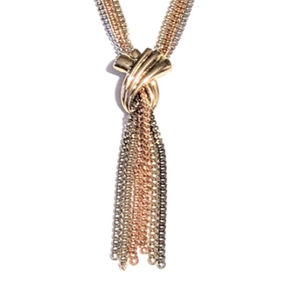 Avon vintage tricolor chain Elegant Gold and Silver tassel Knot Necklace